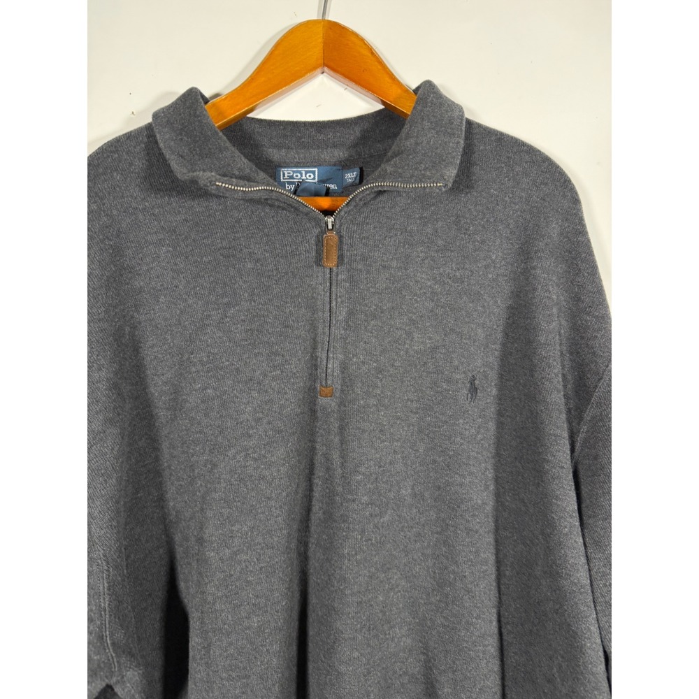 Polo Ralph Lauren Mens 2XLT Tall Gray Cotton Quarter Zip Pullover Sweater Pony